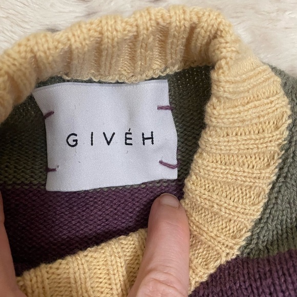 Purple and Green Striped Women's Sweater - Picture 6 of 7